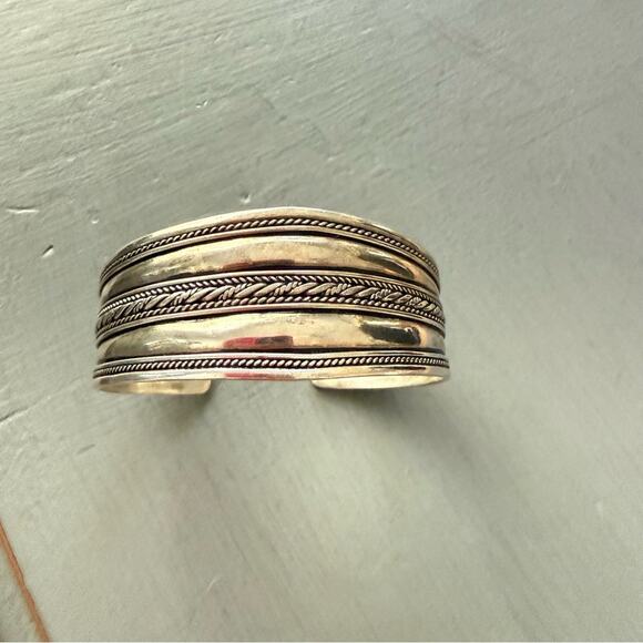 JJ Textured 925 Sterling Silver Cuff Bracelet - Picture 10 of 14